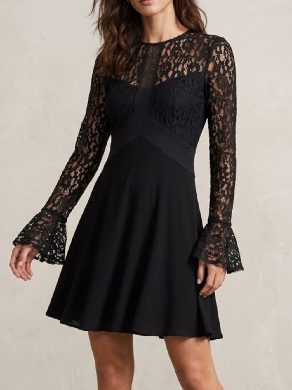 ZARA Little Black Mini Dress Lace Bell Sleeve Whimsigoth XS